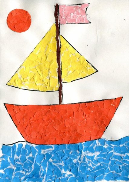 Обрывная аппликация кораблик