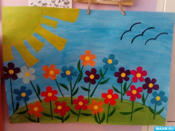 Панно красивые цветы рисование в старшей группе