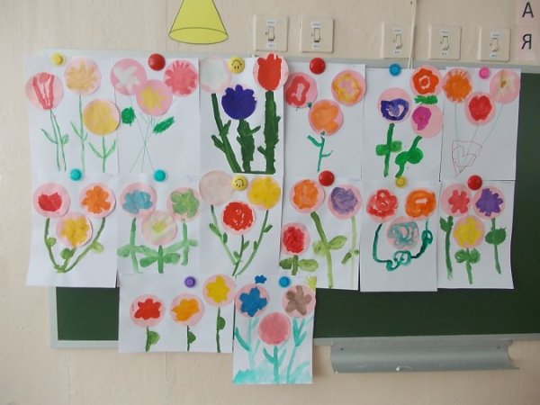 Рисование с элементами аппликации панно красивые цветы