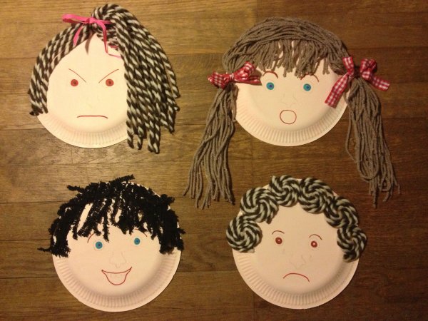 Поделка лицо с волосами из бумаги