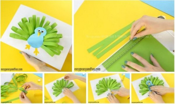 Поделка Павлин из полосок цветной бумаги