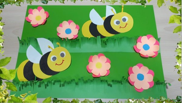 Аппликация пчёлка из цветной бумаги