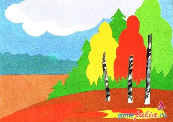 Аппликация пейзаж из цветной бумаги