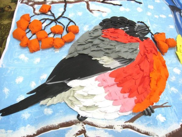 Обрывная аппликация Снегирь