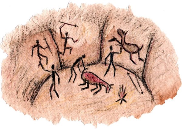 Древние наскальные рисунки первобытных людей человека