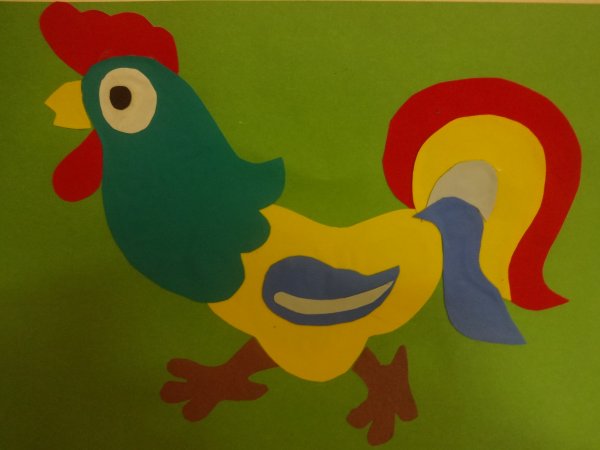 Аппликация петух из цветной бумаги