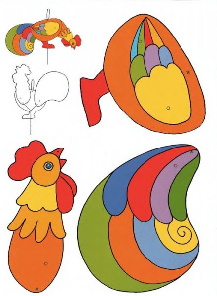 Аппликация петух из цветной бумаги