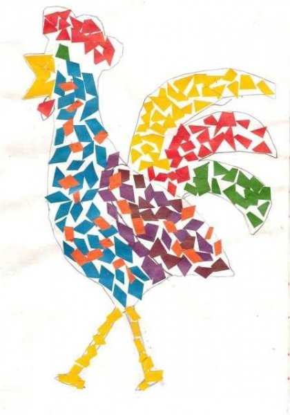 Обрывная аппликация петушок золотой гребешок