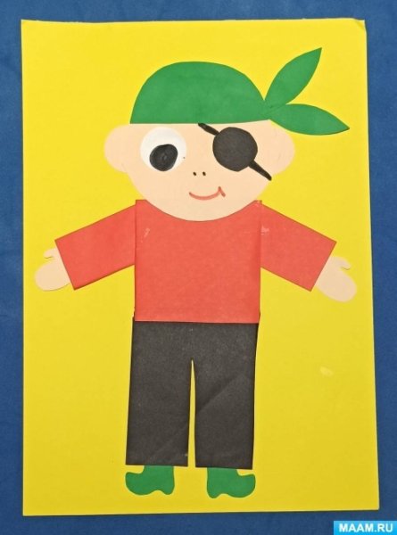 Аппликация пирата из цветной бумаги
