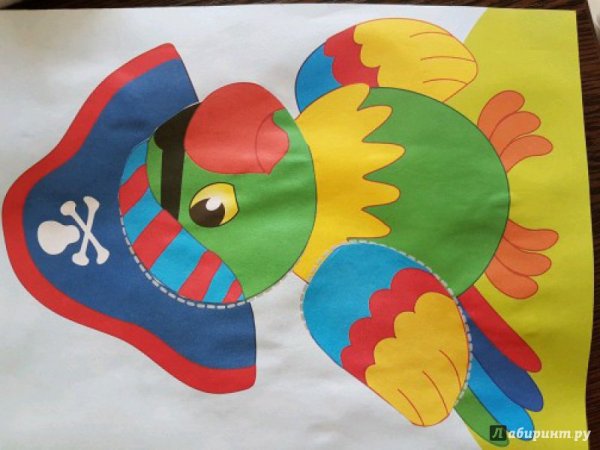 Аппликация пирата из цветной бумаги