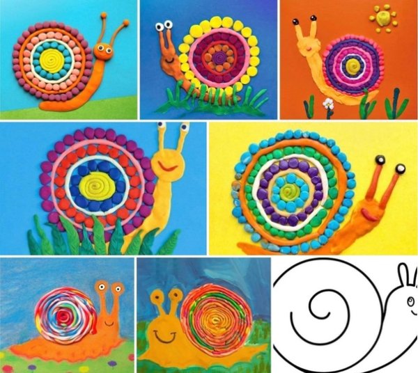 Улитка из ниток на картоне