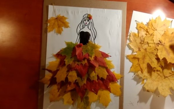 Платье из осенних листьев аппликация