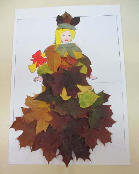Платье из осенних листьев аппликация