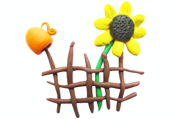 Плетень с подсолнухами лепка