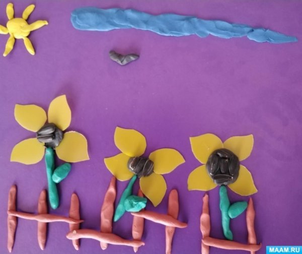 Плетень с подсолнухами лепка в подготовительной группе