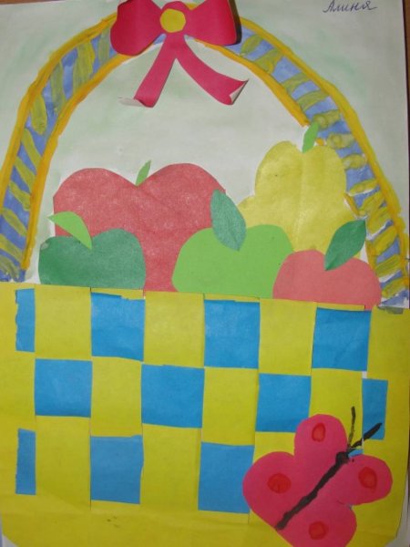 Аппликация корзина с овощами