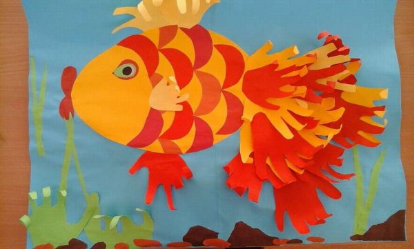 Золотая рыбка аппликация для детей