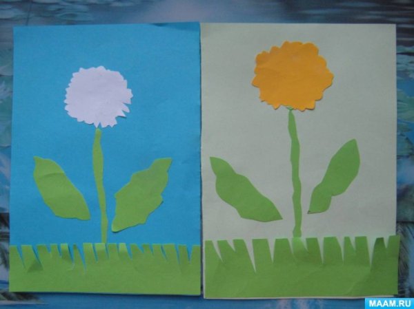 Аппликация во 2 младшей группе на тему одуванчик