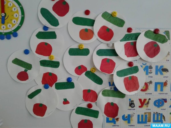 Аппликация огурцы и помидоры на тарелке средняя группа