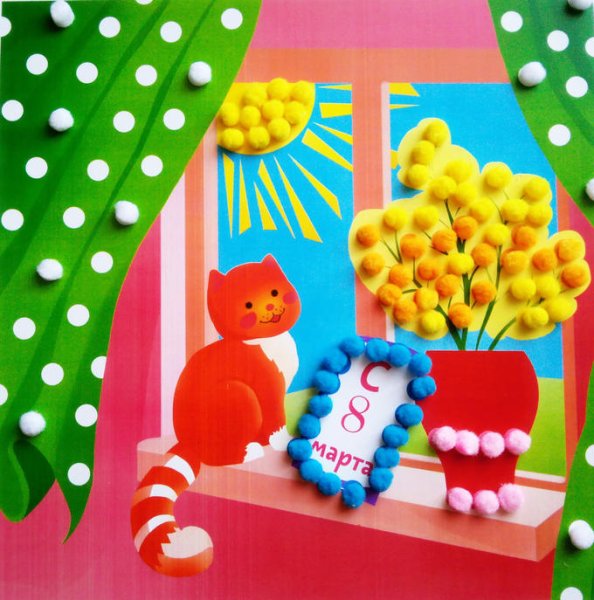 Аппликация из помпончиков