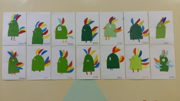 Аппликация попугайчики подготовительная группа