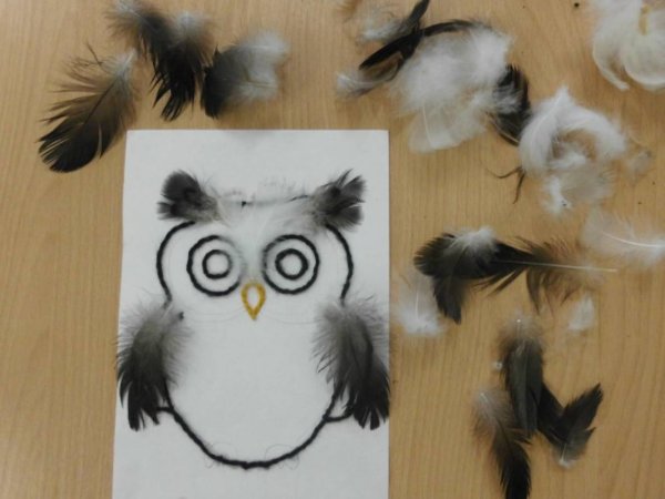 Аппликация из птичьих перьев