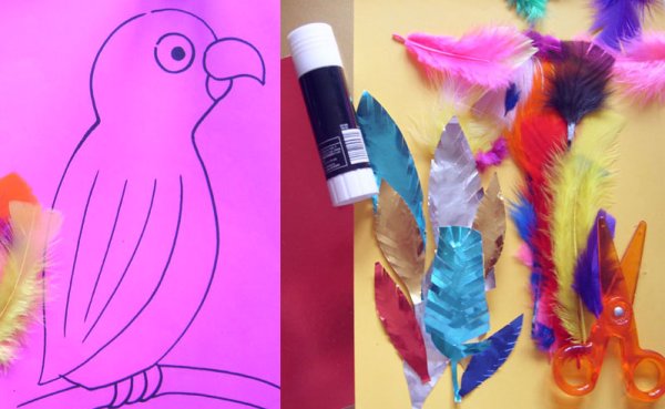 Аппликация с перьями