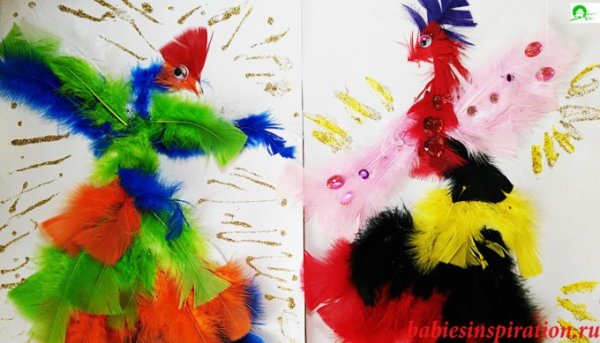 Аппликация из перьев