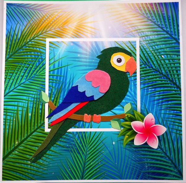 Аппликация попугай из цветной бумаги