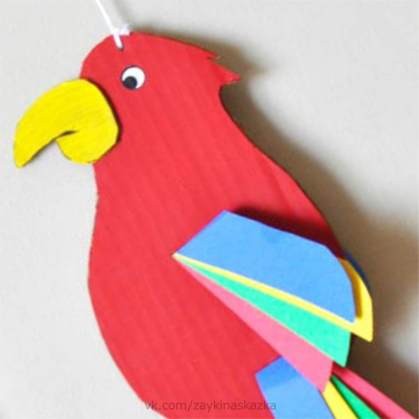 Аппликация попугай из цветной бумаги