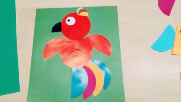 Попугай аппликация из бумаги