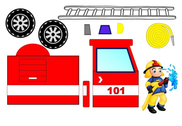 Объемная аппликация пожарная машина из бумаги