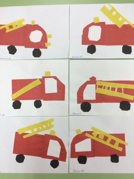 Аппликация пожарная машина в средней группе