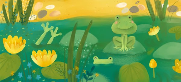 Аппликация лягушки на пруду