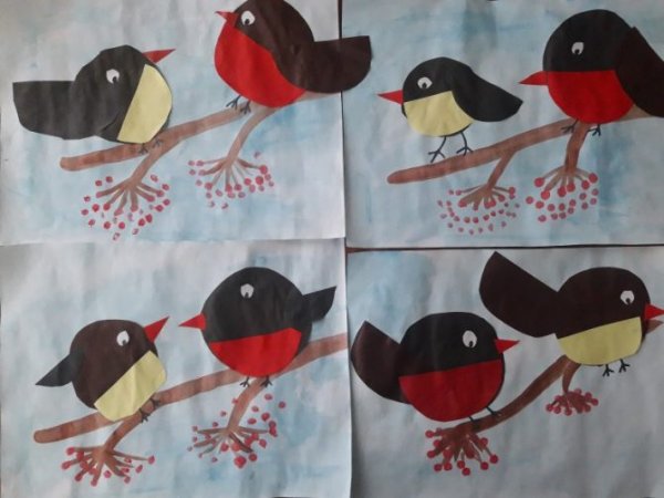 Аппликация птичка на ветке