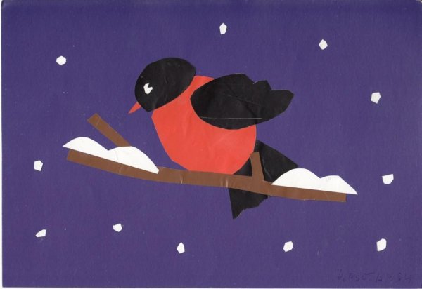 Аппликация Снегирь на ветке