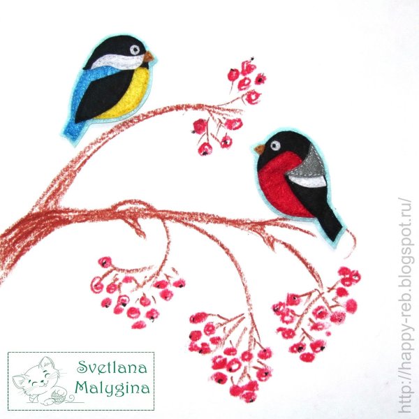 Аппликация птичка на ветке