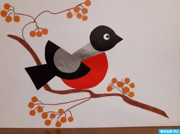Аппликация Снегирь на ветке