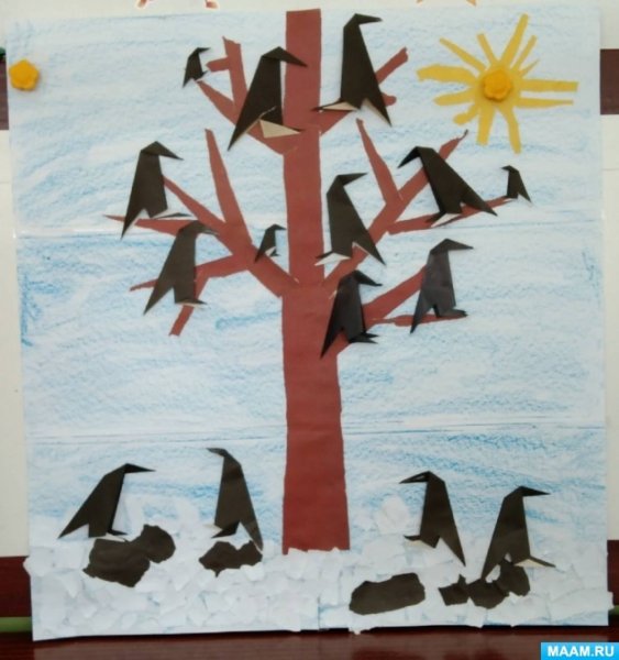 Грачи аппликация в подготовительной группе