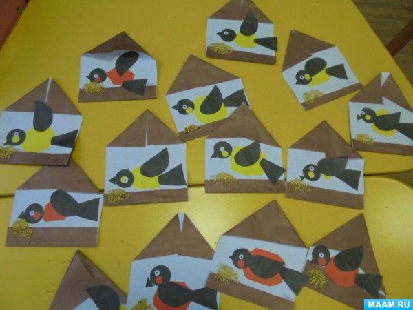 Аппликация в средней группе птички на кормушке