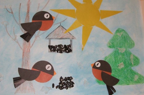 Аппликация птицы зимой