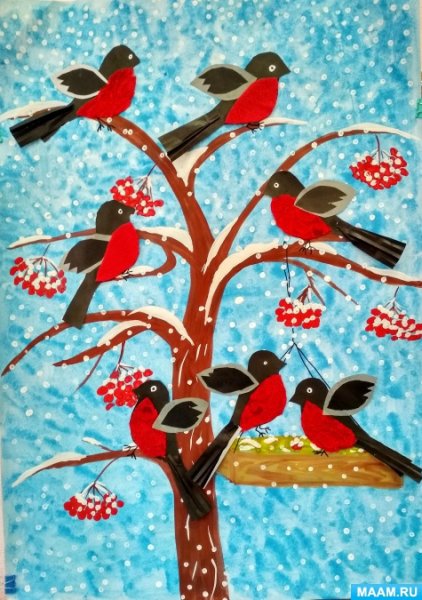 Аппликация зимние птицы