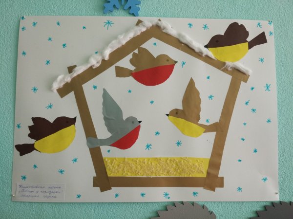 Аппликация в средней группе птички на кормушке