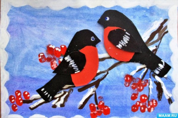 Аппликация Снегирь на ветке
