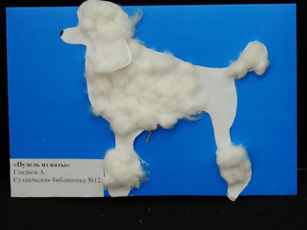 Аппликация пудель из ватных