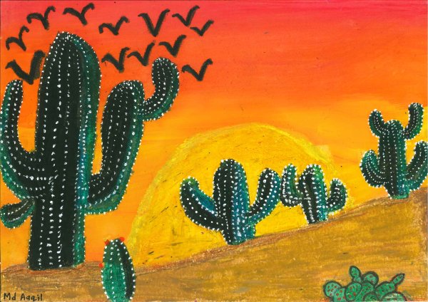 Картина кактусы в пустыне