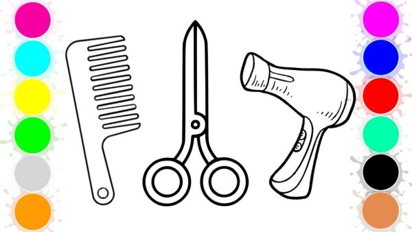Раскраска ножницы и расческа для детей