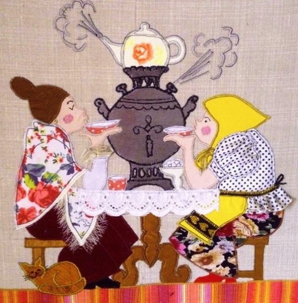 Лоскутное панно чаепитие