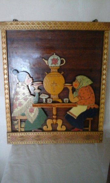Лоскутное панно чаепитие у самовара