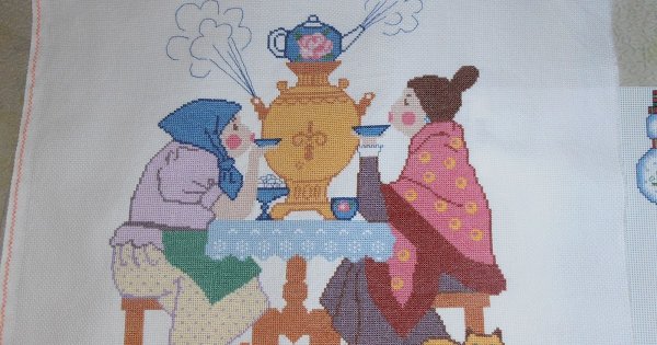 Вышивка чаепитие у самовара